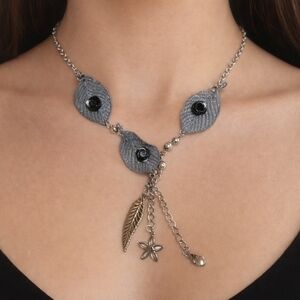 Silver tone Leaf Floral Design Necklace with Matching Earrings - Fashion Jewelry